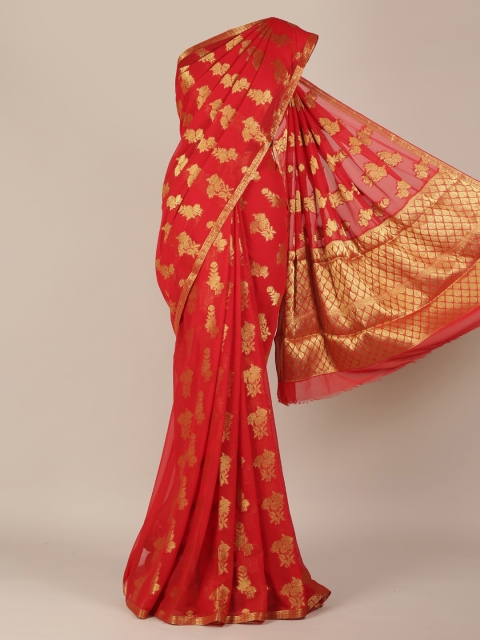 

Pothys Orange & Gold-Toned Poly Georgette Printed Saree