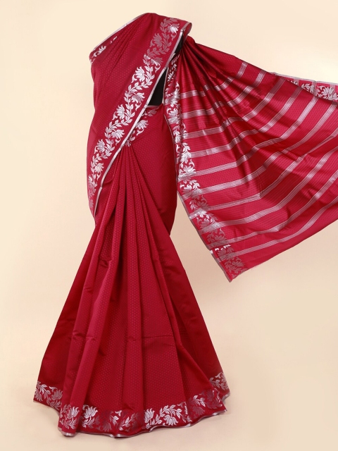 

Pothys Magenta & Silver-Toned Art Silk Solid Saree