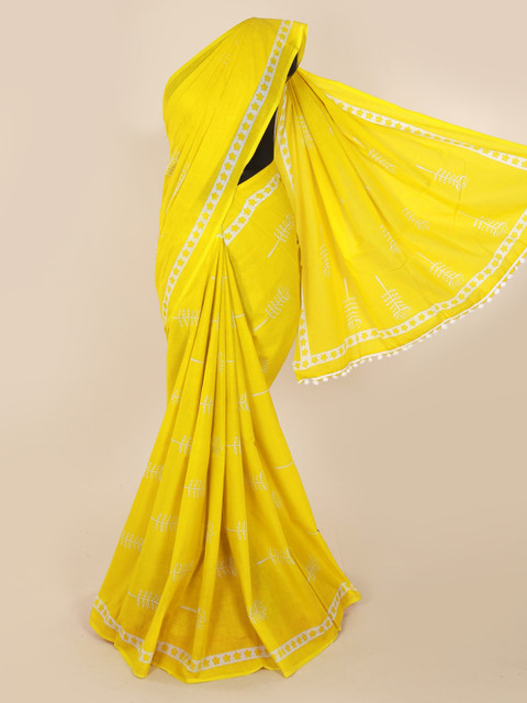 

Pothys Yellow & White Pure Cotton Printed Saree