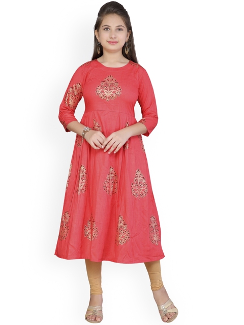 

Aarika Girls Red & Beige Printed Kurta with Leggings