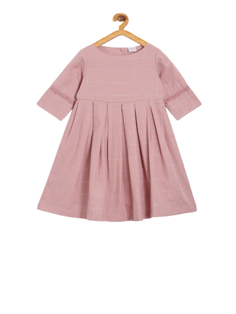 

Aomi Girls Peach-Coloured Self Design A-Line Dress