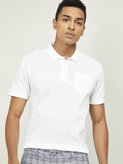 CODE by Lifestyle Men White Solid Polo Collar T-shirt