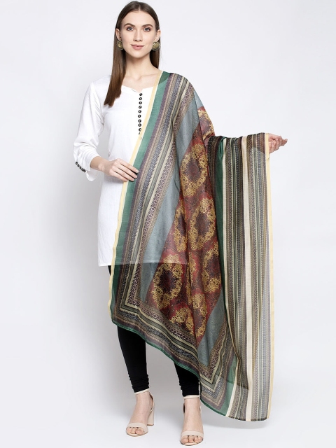 

Aujjessa Women Green & Brown Printed Digital Printed Banarasi Dupatta