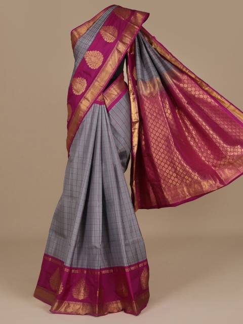 

Pothys Grey & Pink Pure Silk Checked Saree