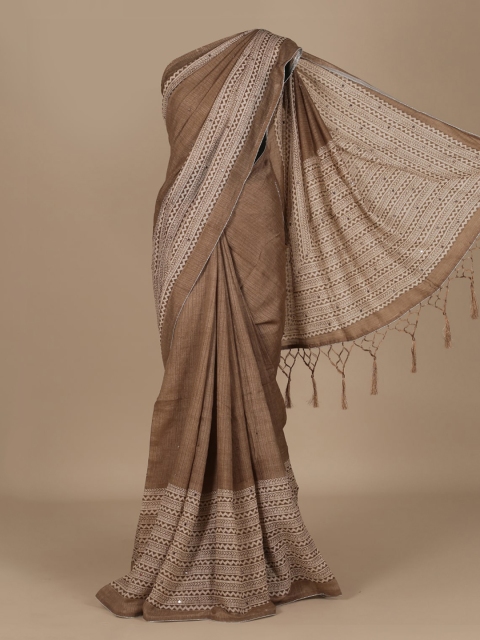 

Pothys Brown Printed Jute Silk Saree