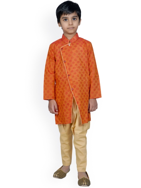

mittenbooty Boys Orange & Cream-Coloured Pure Cotton Self Design Kurta with Pyjamas