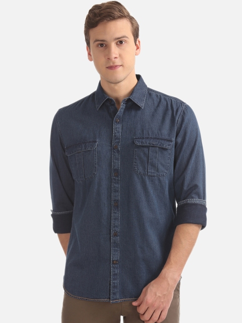 

AD By Arvind Men Blue Slim Fit Solid Casual Shirt