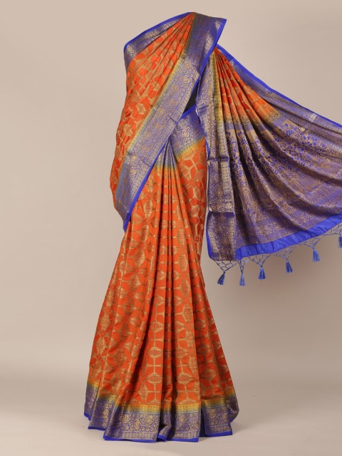 

Pothys Orange & Blue Jute Silk Woven Design Saree