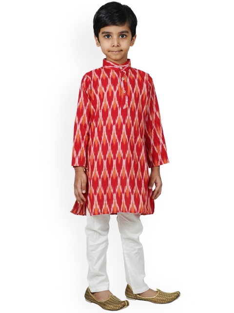 

mittenbooty Boys Red & White Printed Kurta with Pyjamas