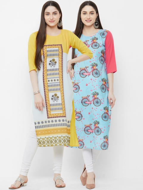 

7Threads Women Pack of 2 Printed Straight Kurta, Multi