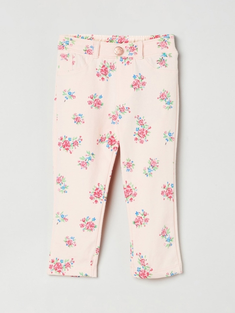 

max Girls Peach-Coloured Regular Fit Printed Regular Trousers