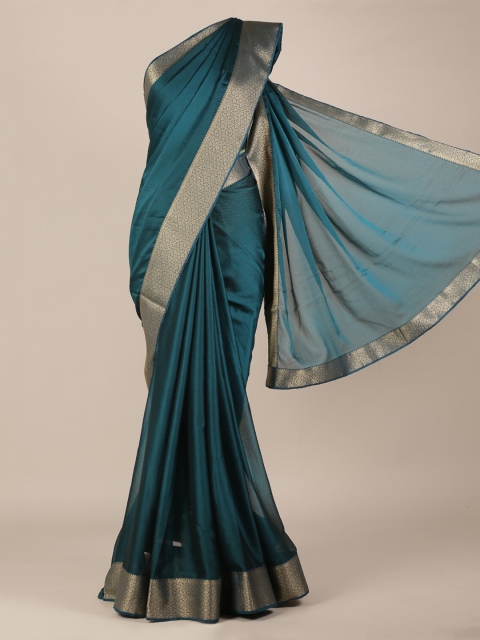

Pothys Green & Gold-Toned Poly Chiffon Solid Saree