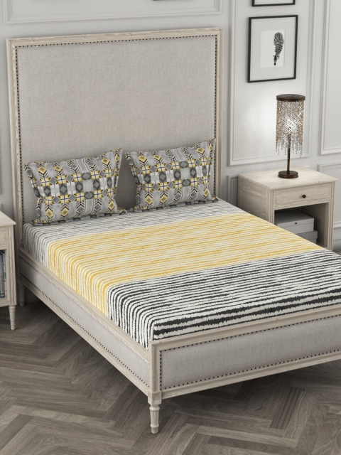 

Portico New York Yellow & Black Printed 144 TC Cotton Double XL Bedsheet With 2 Pillow Covers