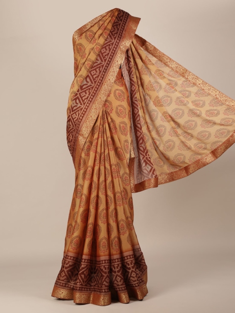Pothys Brown Woven Design Poly Chiffon Saree