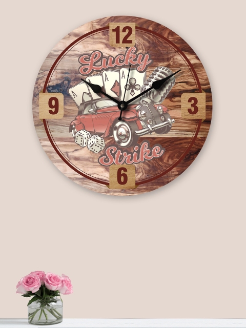 

RANDOM Brown & White Rustic Lucky Strike Wooden Analogue Wall Clock