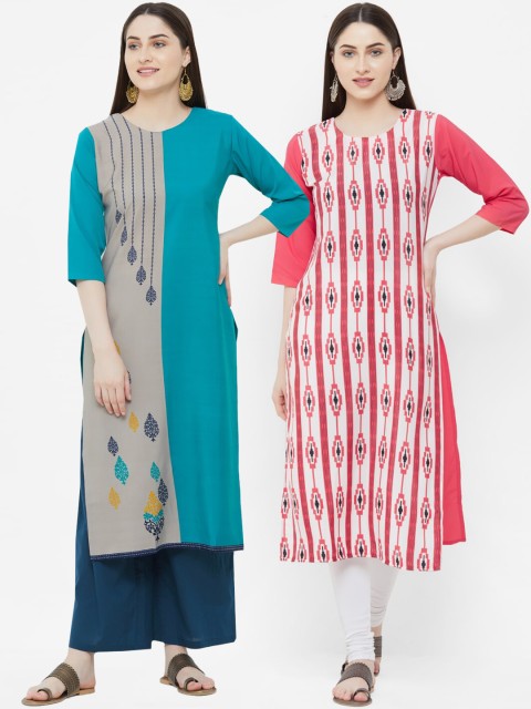 

7Threads Women Red Printed Crepe Kurta