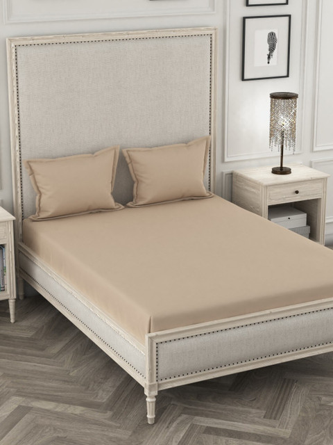 

Portico New York Beige Solid 144 TC Extra Large Bedsheet with Two Pillow Covers