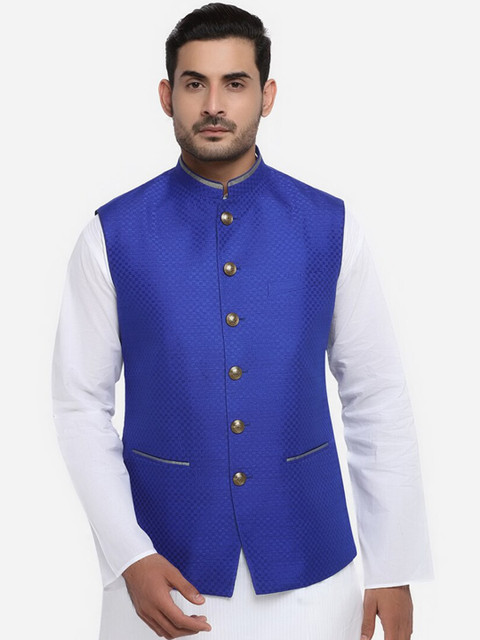

JADE BLUE Men Blue Woven Design Modi Jacket