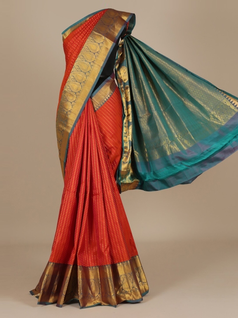 

Pothys Orange & Blue Pure Silk Woven Design Saree