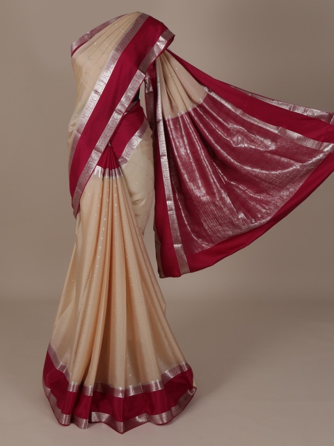 

Pothys Cream-Coloured & Red Pure Silk Colourblocked Saree