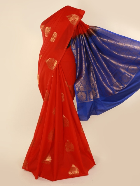 Pothys Red & Blue Silk Cotton Woven Design Saree