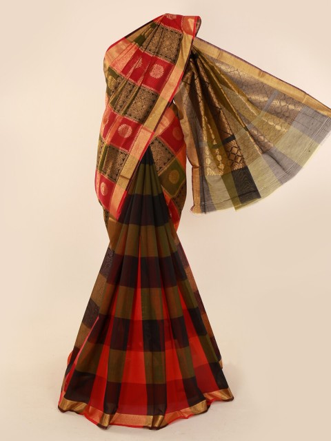 

Pothys Red & Black Silk Cotton Checked Saree