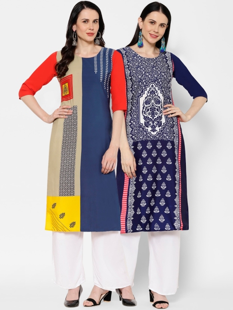 

7Threads Women Pack of 2 Printed Straight Kurta, Multi