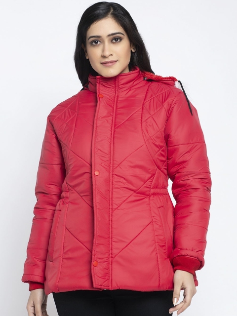 

KLOTTHE Women Red Solid Windcheater Quilted Jacket