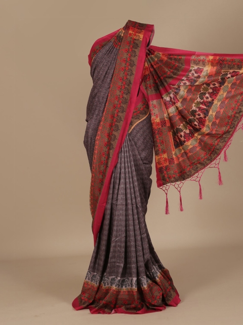 

Pothys Brown & Grey Jute Silk Checked Saree