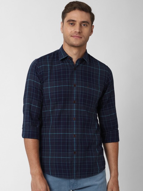 

Peter England Casuals Men Navy Blue Slim Fit Checked Casual Shirt