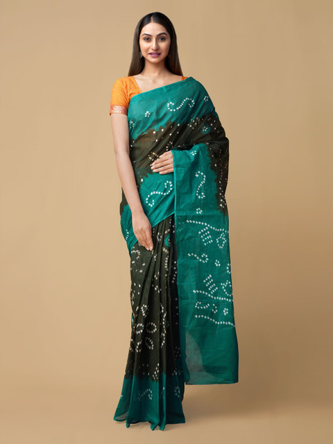 

Unnati Silks Green & Blue Pure Cotton Printed Bandhani Saree