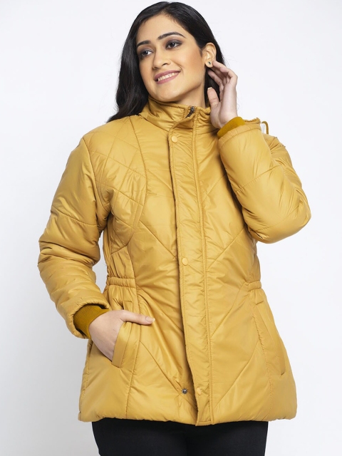 KLOTTHE Women Mustard Solid Windcheater Padded Jacket