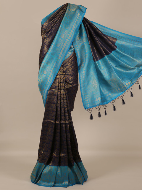 

Pothys Navy Blue & Gold-Toned Jute Silk Woven Design Saree