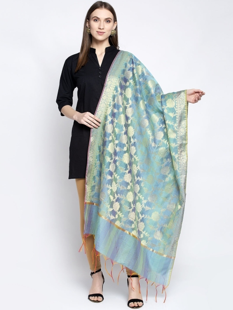 

Aujjessa Women Blue & Gold-Coloured Woven Design Banarasi Dupatta