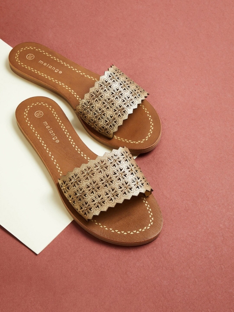 

Melange by Lifestyle Women Gold-Toned Woven Design PU Open Toe Flats