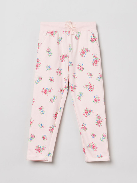 

max Girls Pink Regular Fit Floral Printed Pure Cotton Regular Trousers
