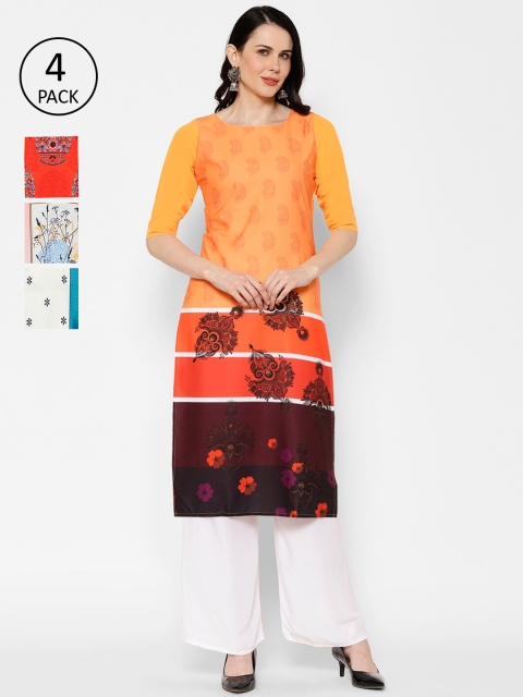 

7Threads Women Multicoloured Set of 4 Printed Straight Kurta, Multi