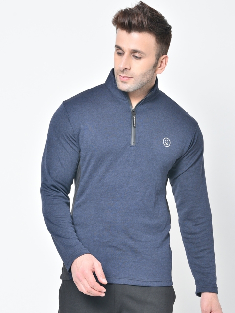 

Chkokko Men Navy Blue Solid Mandarin Collar T-shirt