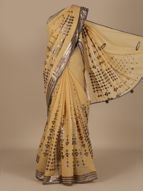 

Pothys Cream-Coloured Printed Linen Blend Saree
