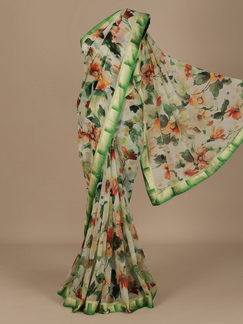 

Pothys Green Printed Poly Chiffon Saree