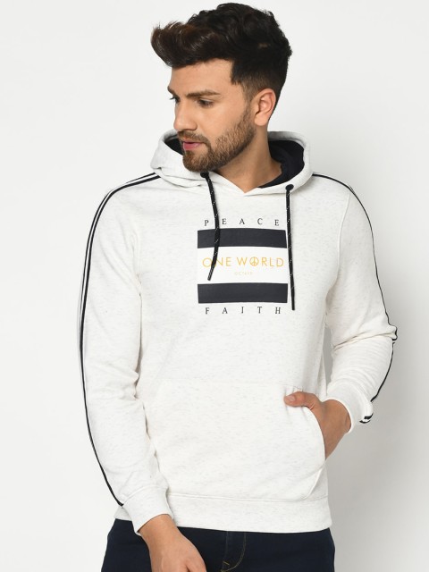 

Octave Men White & Black Printed Hooded Sweatshirt