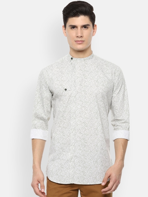 

V Dot Men White Slim Fit Printed Casual Shirt
