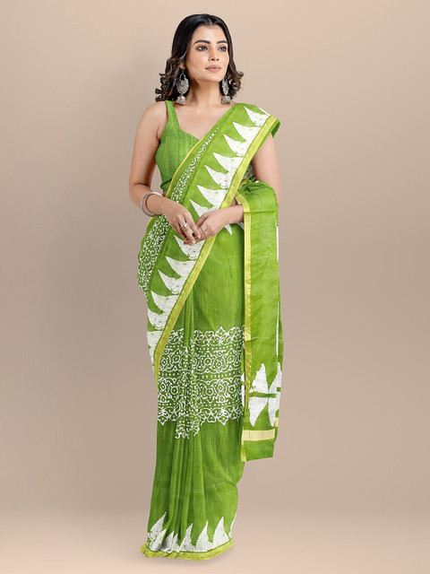 

BharatSthali Green Silk Cotton Printed Venkatgiri Saree