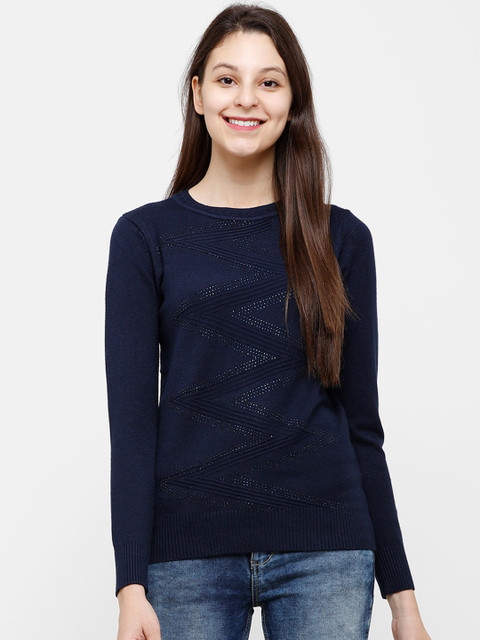 

STROP Women Navy Blue Solid Pullover Sweater