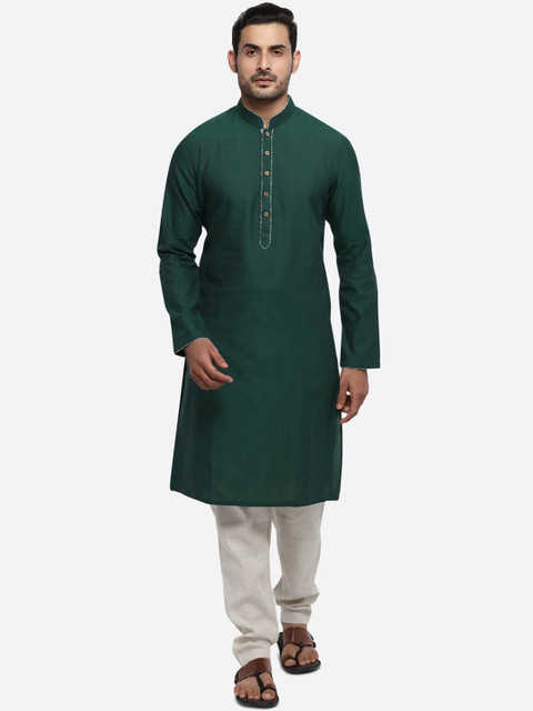 

azania Men Green Solid Straight Kurta