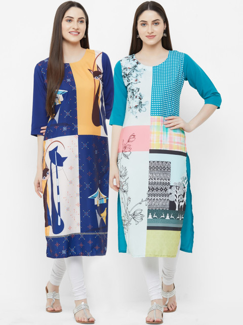 

7Threads Women Pack Of 2 Multicoloured Printed Straight Kurtas, Multi