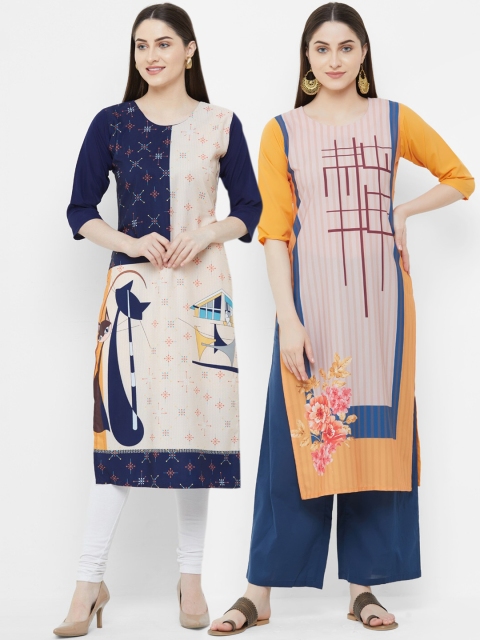 

7Threads Women Pack of 2 Printed Straight Kurta, Multi