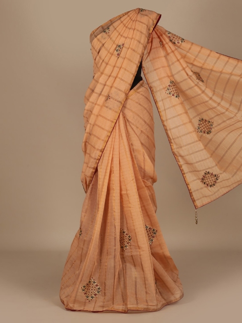 

Pothys Peach-Coloured Striped Linen Blend Saree