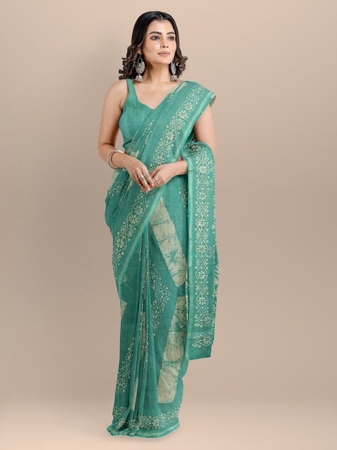 

BharatSthali Green Silk Cotton Printed Handloom Venkatgiri Saree