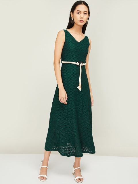 

CODE by Lifestyle Women Green Self Design A-Line Dress